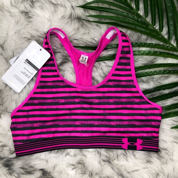NWT Under Armour Girls Sport Bra Black Pink Sz YMD